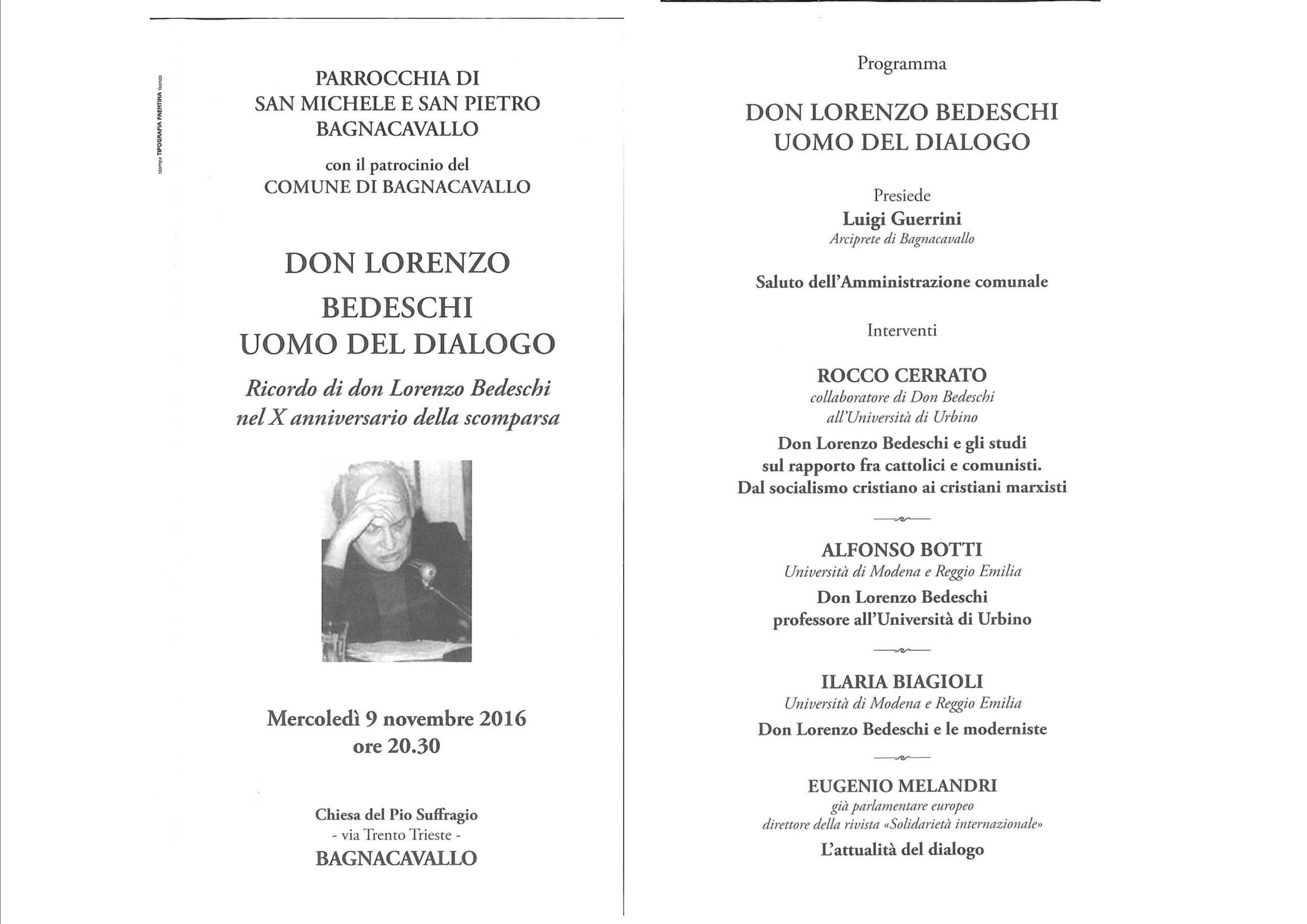 Don Lorenzo Bedeschi uomo del dialogo