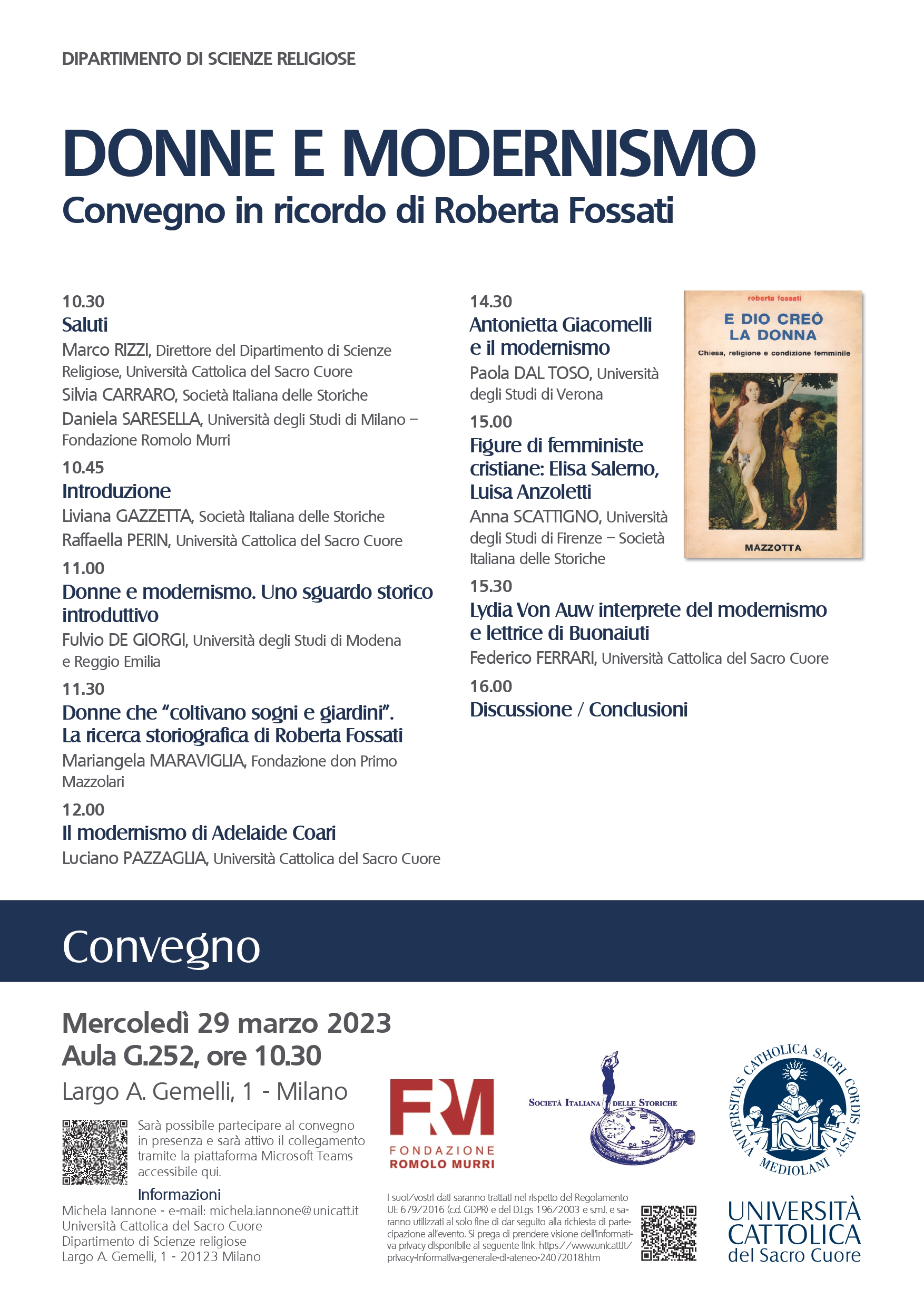 Donne e Modernismo – Convegno in ricordo di Roberta Fossati | Milano, 29 marzo 2023