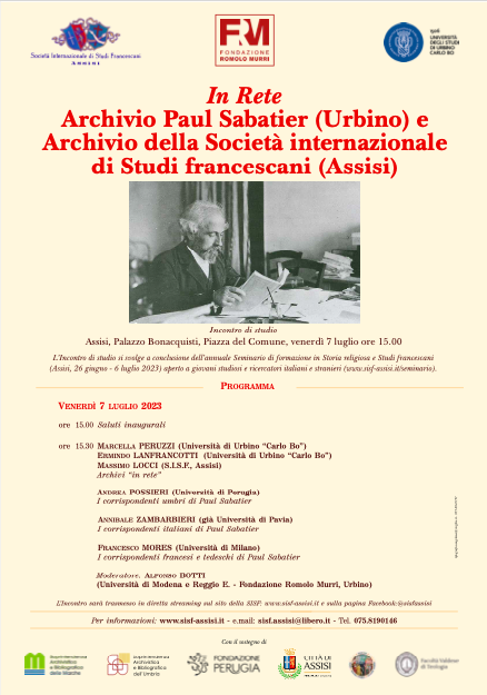 In Rete – Archivio Paul Sabatier (Urbino) e Archivio della Società internazionale di Studi francescani (Assisi) | Assisi, 7 luglio 2023