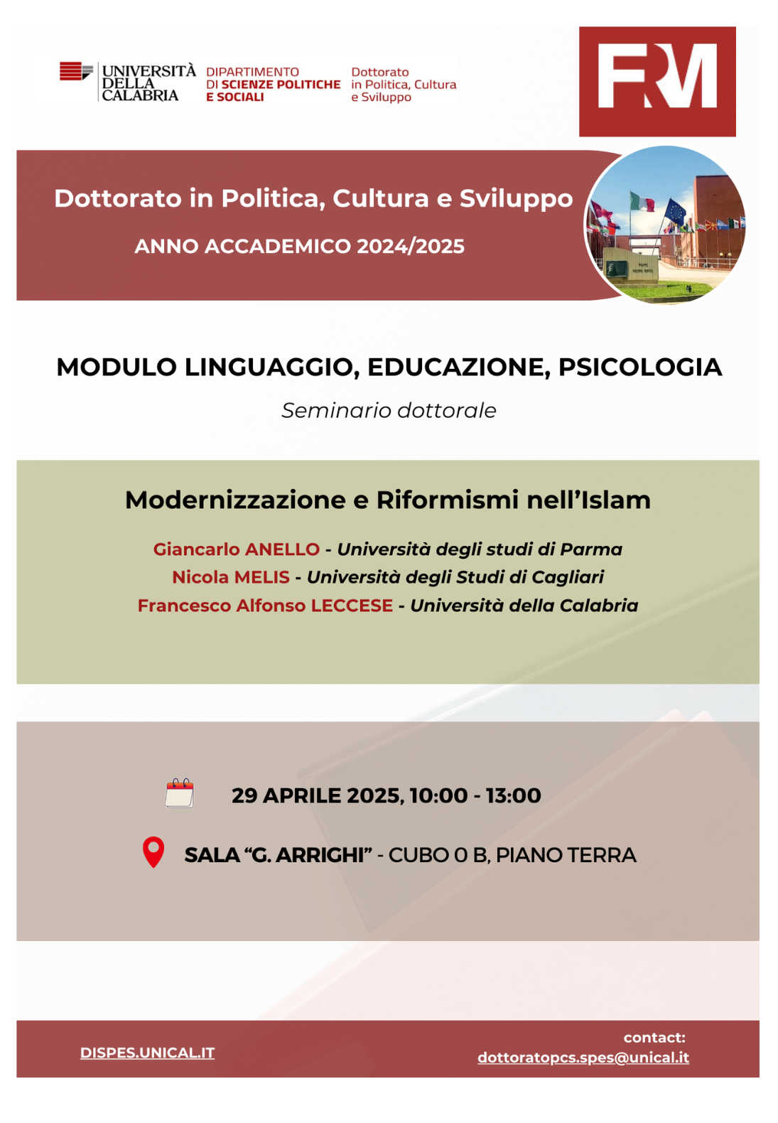 Modernizzazione e Riformismi nell’Islam | Cosenza, 29 aprile 2025