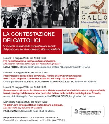LA CONTESTAZIONE DEI CATTOLICI, ciclo di seminari | Padova, maggio 2026
